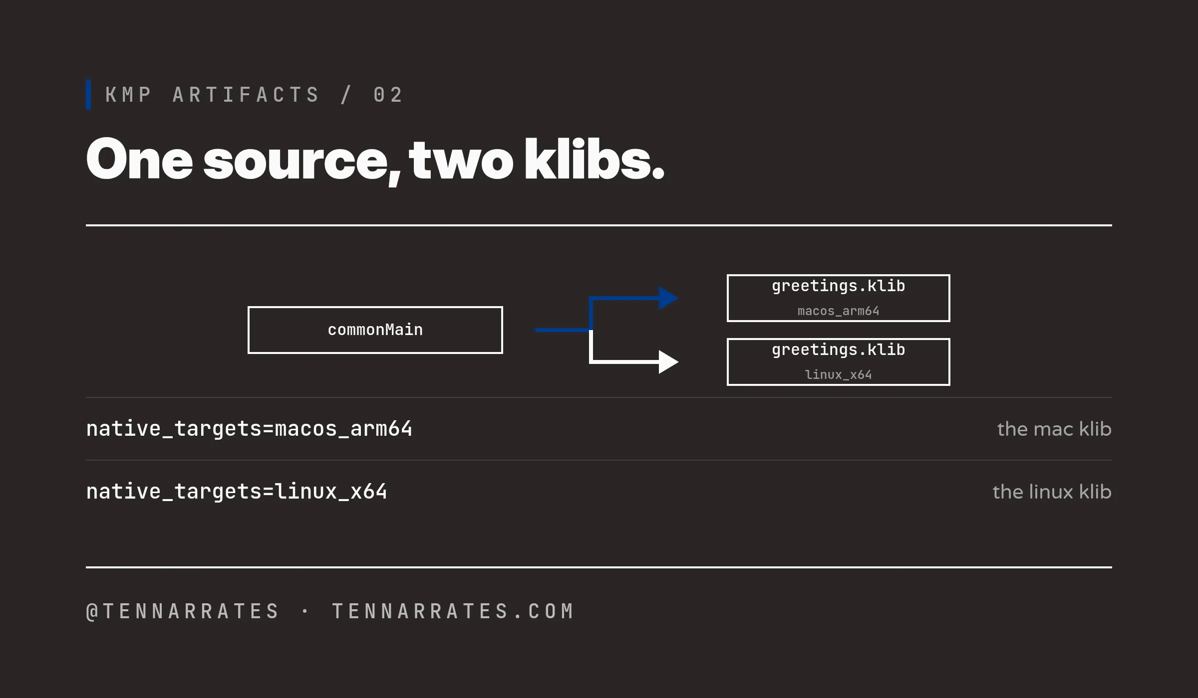One commonMain source compiling to two klibs, one per target